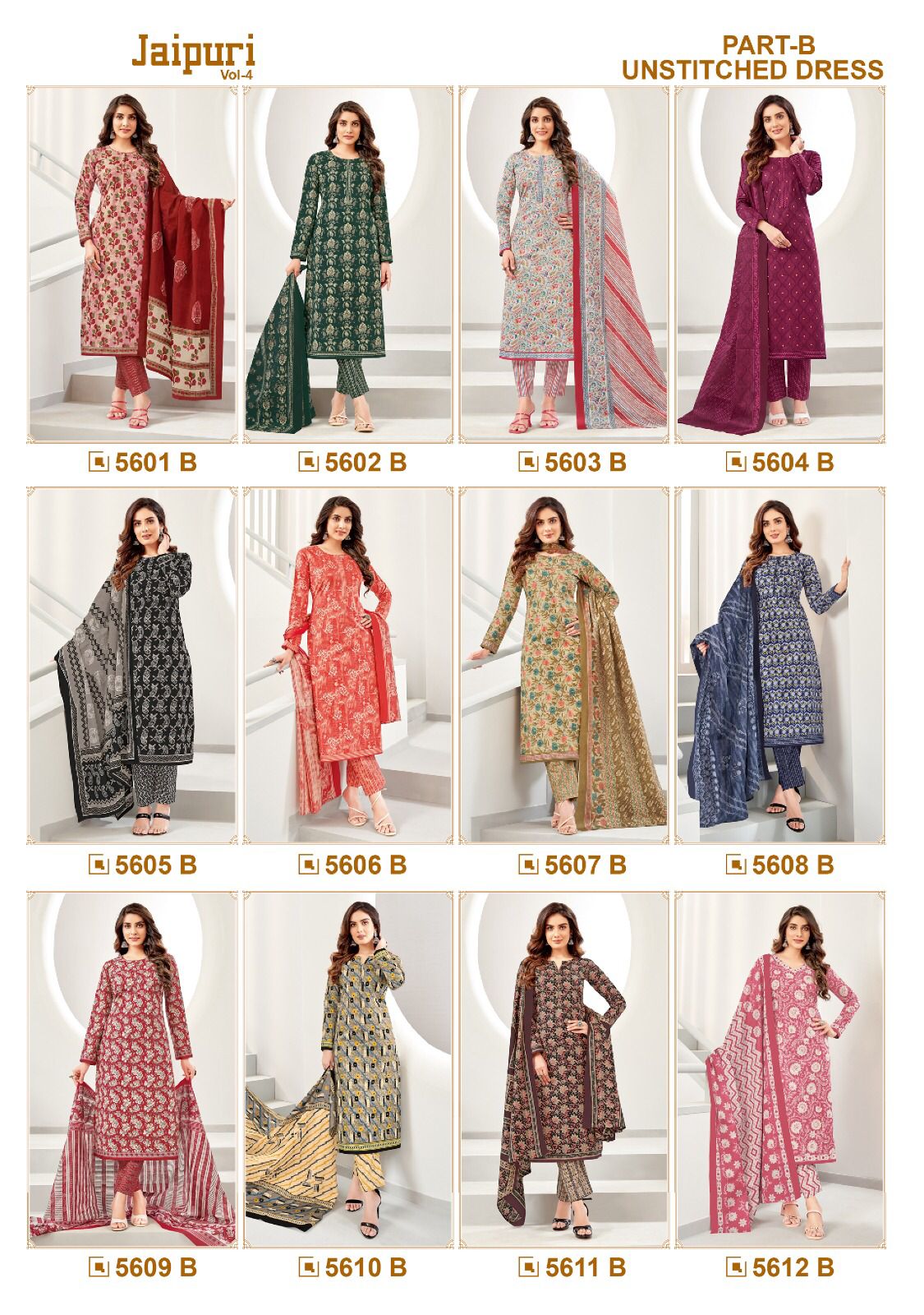 Jaipuri Vol 4 By Kala 5601 To 5612 Printed Cotton Dress Material Wholesale Market In Surat
